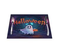 Happy Halloween Cartoon Ghost Vinyl Placemats Set of 1 for Dining Tables,Kitchen Table Mats Heat Resistant Washable Wipeable PVC Place Mat
