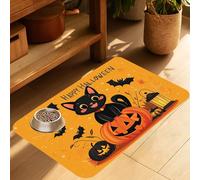 Happy Halloween Cat Pet Feeding Mat for Floors-Absorbent Dog Bowl Mat for Food and Water, Quick Dry Pet Cat Feeding Mats with Non Slip Bottom, Mess-Free Dog Accessories 16"x24"