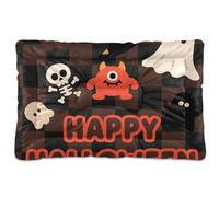 Happy Halloween Coffee Black Washable Dog Beds Crate Pad Soft Anti-Slip Kennel Pad for Large Jumbo Medium Small Dogs 36" x 24"