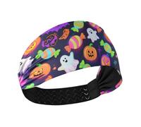 Happy Halloween Colorful Candy Ghosts Moisture Wicking sport headband Elastic wide head bands for women's hair for make up hiking Football Athletic Sports