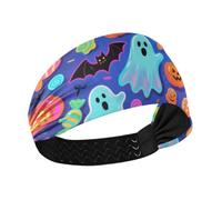 Happy Halloween Colorful Candy Ghosts no slip fabric headbands Elastic sweatband for Football make up Athletic Sports make up