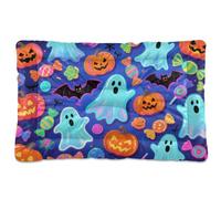 Happy Halloween Colorful Candy Ghosts Washable Pet Sleeping Mat Soft Anti-Slip Pet Mat for Large Jumbo Medium Small Dogs 36" x 24"