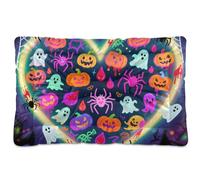 Happy Halloween Colorful Heart Washable Pet Mattress Soft Anti-Slip Dog Crate Pad for Large Jumbo Medium Small Dogs 36" x 24"