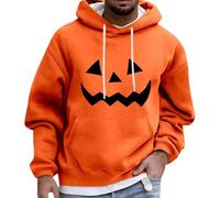 Happy Halloween Costumes for Men Pumpkin Face Hoodie with Pocket Spooky Sweatshirts Hooded Long Sleeve Pullover Tops(Orange2, XXXL)