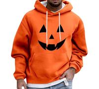 Happy Halloween Costumes for Men Pumpkin Face Hoodie with Pocket Spooky Sweatshirts Hooded Long Sleeve Pullover Tops(Orange4, XL)
