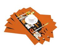 Happy Halloween Cute Dogs Orange Vinyl Placemats Set of 4 for Dining Tables,Kitchen Table Mats Heat Resistant Washable Wipeable PVC Place Mat