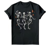 Happy Halloween Dancing Scary Skeletons Spooky Season Mens Womens Oversized Tee Top T-Shirt #H Black 2XL