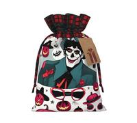 Happy Halloween Day Print Christmas Party Gift Bags, Linen Drawstring Xmas Holiday Wedding Treat Candy Jewelry Sacks, Color Blocking Plaid Fabric