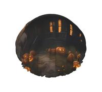 Happy-Halloween-Day-Trick-Or-Treat 1 Print Shower Cap,Elastic And Reusable Double Layer Waterproof Bathing Shower Hat