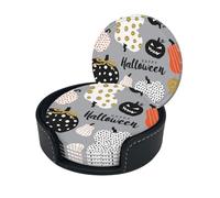 Happy-Halloween-Day-Trick-Or-Treat Coasters Set Of 6 For Drinks With Holder, Classy And Simple Coasters For Coffee Table, Great Housewarming Gifts