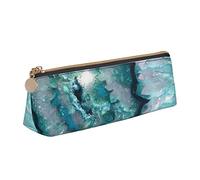 Happy-Halloween-Day-Trick-Or-Treat Leather Pencil Pen Case With Zipper College School Office Organizer Pen Bag Pouch Box For Teen Girl Boy Men Women, Teal Agate Printing Makeup Bag Leather Pencil Case