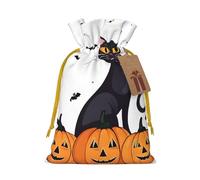 Happy-Halloween-Day-Trick-Or-Treat Print Christmas Burlap Drawstring Gift Bags Reusable Gift Bags, Holiday Packaging With Rustic Charm