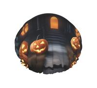 Happy-Halloween-Day-Trick-Or-Treat Print Shower Cap,Elastic And Reusable Double Layer Waterproof Bathing Shower Hat