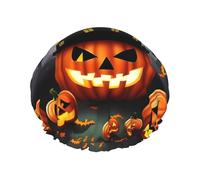 Happy-Halloween-Day-Trick-Or-Treat Print Shower Cap Reusable Bath Cap Double Layer Bath Hair Caps, Keeps Hair Dry, Fits All Head