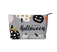 Happy-Halloween-Day-Trick-Or-Treat Printed Make up Bag for Women Corduroy Makeup Bags Zipper Travel Cosmetic Bags Pouch Organizer