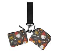 Happy Halloween Devil Cute Old Man Women's Coin Wallet Card Holder Small Portable Business Card Case Money Organizer with Zipper Pocket for Lady 2 Packs