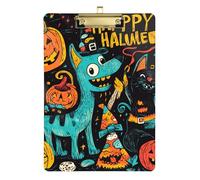 Happy Halloween Dog Black Cat Acrylic clipboard Automotive Standard Letter A4 Size Plastic for Nurses Home Contractor Gold 12x9in Tabla para escribir con Clip