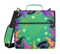 Happy Halloween Dreamy Witch Hat 1.5 Inch 3 Rings Zippered Binder Bag with Shoulder Strap & Handle Laege Capacity Portable Portfolio for Middle School