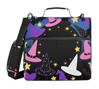 Happy Halloween Dreamy Witch Hat 3 Rings 1.5 inch Organizer Binder with Shoulder Strap Laege Capacity Documents Files Storage Bag for Office School