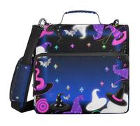 Happy Halloween Dreamy Witch Hat 3 Rings 1.5 inch Zipper Binder with Shoulder Strap Multi-Pocket Portfolios Portfolio Organizer Suitable for Middle School