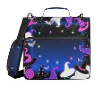 Happy Halloween Dreamy Witch Hat 3 Rings Zipper Binder Organizer with Strap Multi-Pocket Zippered Portfolio for School and Office