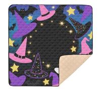 Happy Halloween Dreamy Witch Hat Cute Foldable Baby Activity Play Mat for Floor Cozy Breathable Activity Entertainment Mat for Baby Toddler Infant, 50'' x 50''