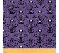 Happy Halloween Fabric by The Yard Black Horror Pumpkin Bat Silhouette Fabrics for Sewing Supplies Purple Graffiti Decor Gothic Style Fabric for DIY Upholstery and Home Accents 2 Yards,72" L x 59" W
