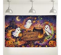 Happy Halloween Fanciful Ghost Party Ghosts Backdrop Banner 71x43 Inch | Fanciful Illustration, Photo Backdrop, Enchanting Atmosphere, Seasonal Wall Decor, Party Backdrop, Festive Imagery