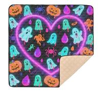 Happy Halloween Ghost Colorful Heart Large Sturdy Baby Floor Play mat for Indoor Outdoor One-Piece Foldable Tummy Time Mat for Baby Toddler Infant, 50'' x 50''tapete de gimnasio para
