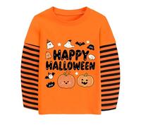 Happy Halloween Ghost Tshirt for Toddler Boy Girl Stripe Long Sleeve Tops Pumpkin Kids Tee Shirt Orange 4-5 Years