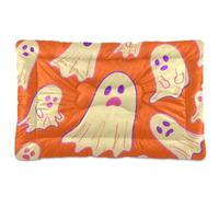 Happy Halloween Ghosts Orange Washable Dog Bed Mat Soft Anti-Slip Pet Mat for Large Jumbo Medium Small Dogs 24" x 18"