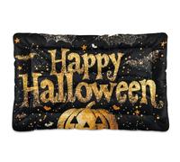 Happy Halloween Glitter Pumpkin Washable Dog Cat Bed Non-Slip Soft Comfortable Dog Crate Pad for Large Jumbo Medium Small Dogs 36" x 24"