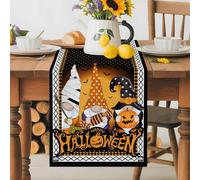 Happy Halloween Gnome Pumpkin Table Runner 72 Inches Long, Spiders Ghost Black Orange Washable Table Runners Heat-Insulation Kitchen Dining Table Decorations for Home Party Decor 13x72in