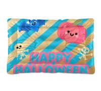 Happy Halloween Gold Blue Stripe Washable Dog Bed Mat Soft Anti-Slip Dog Crate Pad for Large Jumbo Medium Small Dogs 36" x 24"