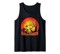 Happy Halloween Graveyard Cats Witch Spiders Bats Cute Kids Tank Top