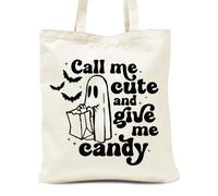 Happy Halloween Grocery Shopping Bags Trick or Treat Bag, Ghost Canvas Candy Tote Multipurpose Portable Novelty Boo Theme Shoulder Bag Halloween Ghost Holiday Party Gift Candy Bags for Girls-7