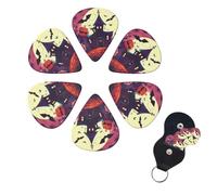 happy halloween Guitar Picks 6 Pack, 0.71mm Thickness Celluloid Bass Pick with Leather Guitar Pick Holder Keychain Abstract Art Pics Plectrum for Acoustic Electric Guitar, Ukulele, Bass