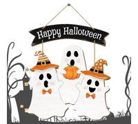 Happy Halloween - Hallowen Wooden Door Sign - Ghost, Porch | Cute Wood Siggn Front Doors Hanger, Spooky Wall For Home, Garden, Entrance, Indoor Outdoor Patio, Farmhouse Porcch Decoration, Seaso
