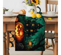 Happy Halloween Haunted Castle Table Runner 36 Inches Long, Horrible Ghost Crow Pumpkin Washable Table Runners Heat-Insulation Kitchen Dining Table Decorations for Home Party Decor 13x36in