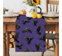 Happy Halloween Horror Crow on Purple Table Runner 36 Inches Long, Black Animal Shadow Washable Table Runners Heat-Insulation Kitchen Dining Table Decorations for Home Party Decor 13x36in