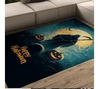 Happy Halloween Illustration Rug Devil Full Moon Movie Poster Style Floor Mat Horror Theme Non Slip Kitchen Carpet for Home Decor 120x180cm