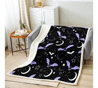 Happy Halloween Kids Throw Blanket Purple Bats Blanket for Couch Sofa, Moon Stars Print Bed Blanket for Boys Girls Teen Room Decor, Soft and Breathable Fleece Blanket(50 x 60 Inches)