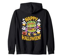 Happy Halloween Monster Burger With Ghosts Zip Hoodie