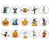 Happy Halloween Monsters 15 x 2 inch Edible Cupcake Toppers Icing, Wafer or Wafer Card (Wafer)