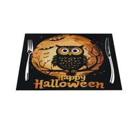 Happy Halloween Moon Night Owl Vinyl Placemats Set of 1 for Dining Tables,Kitchen Table Mats Heat Resistant Washable Wipeable PVC Place Mat