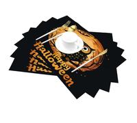 Happy Halloween Moon Night Owl Vinyl Placemats Set of 4 for Dining Tables,Kitchen Table Mats Heat Resistant Washable Wipeable PVC Place Mat