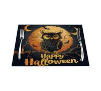 Happy Halloween Owl Moon Night Vinyl Placemats Set of 1 for Dining Tables,Kitchen Table Mats Heat Resistant Washable Wipeable PVC Place Mat