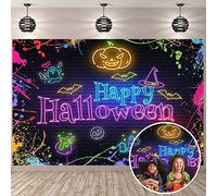 Happy Halloween Party Backdrop Neon Bats Trick or Treat Spider Web Horror Pumpkin Kids Children Halloween Photography Background Decorations Photo Booth Studio Prop (8X6FT(240X180CM))