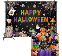 Happy Halloween Party Backdrop Spooky Haunted House Scene Pumpkins Ghosts Spider Webs (8X6FT(94 x 70 inch))