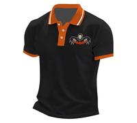 Happy Halloween Polo Shirts for Men Button Down Shirt 3 Buttons T-Shirts Costumes Letter Print Tops Short Sleeve Tees Trajes De Halloween para Hombres(A03-Black4, L)